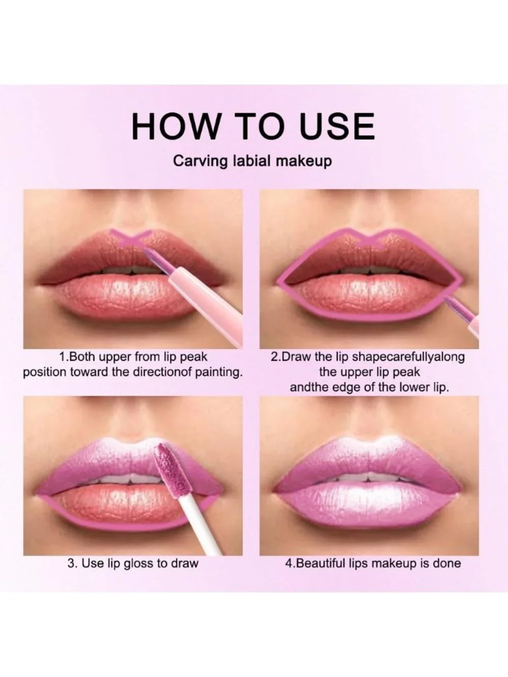 Women's 21# Pink-Metallic 2-in-1 Metallic Long Lasting Lipstick And Lip Liner